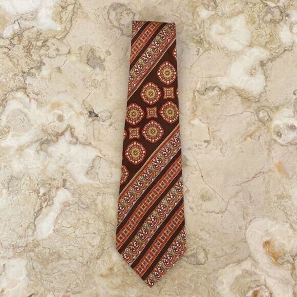 Vintage Lanvin 1970’s Wide Tie Brown Orange Tan - Picture 3 of 6